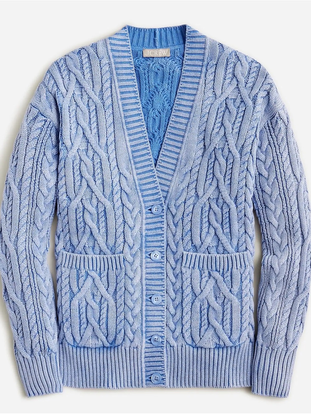 J.Crew Washed Blue Cable-Knit V-Neck Cardigan Sweater - Picture 9 of 9